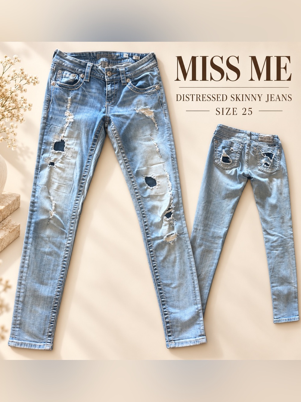 Miss Me Signature Ankle Skinny Distressed Jeans Size 25